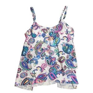 Island Escape Capetown Paisley Underwire Tankini Top White Size 6 NWOT